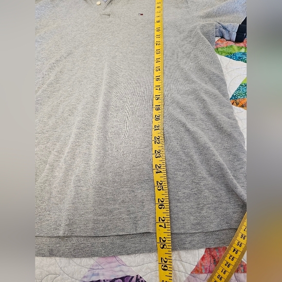 Tommy Hilfiger Gray with Navy Striped Collar Polo Shirt Men's Size XL - Picture 2 of 7